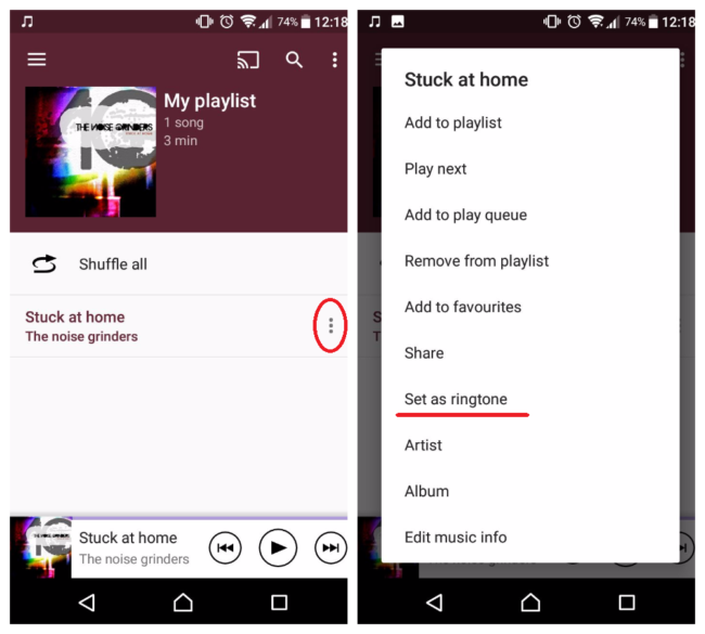 Set music as ringtone on phone Android