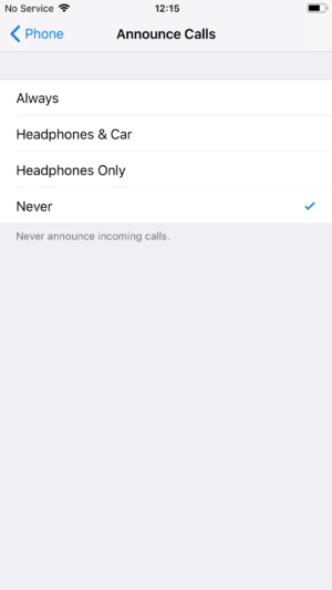 phone settings announce incoming calls ios