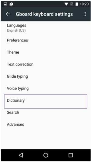 android keyboard personal dictionary