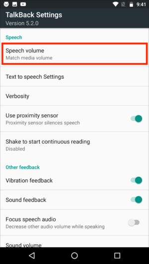 TalkBack app Android settings