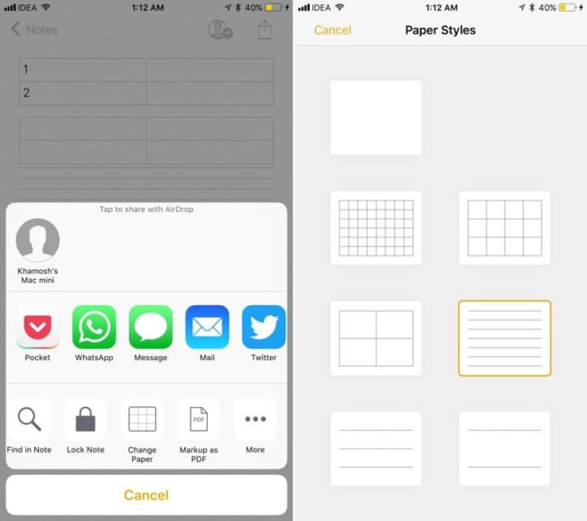 iOS Notes change paper styles (notes)