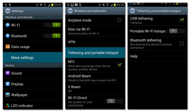 android using device as USB hotspot