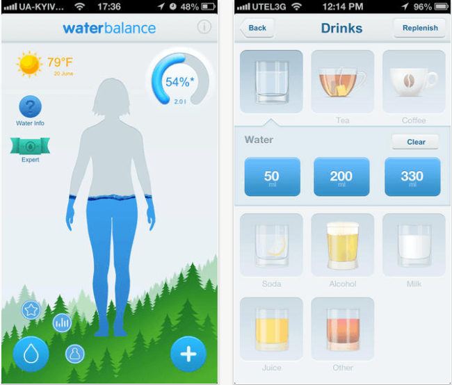 Waterbalance application drink tracker health