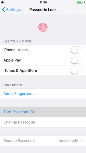 Turn Passcode On lock touch id