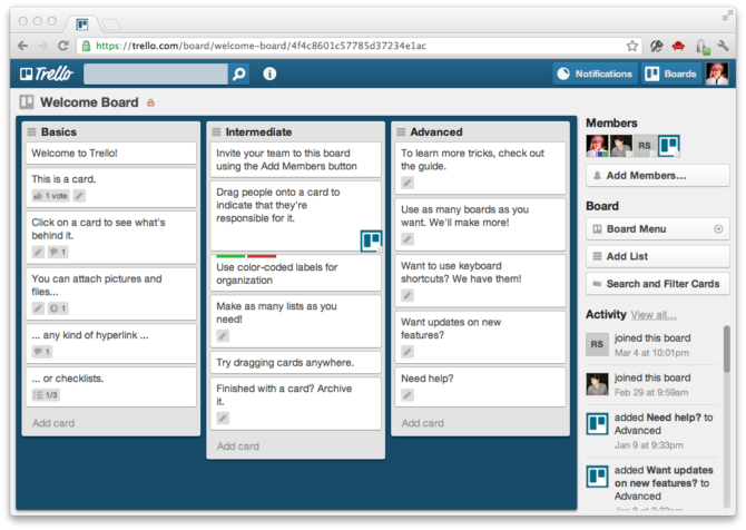 App Trello manage tasks control projects