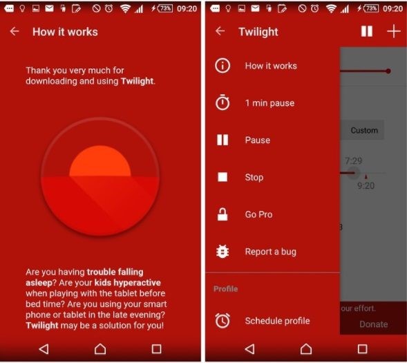 Application Twilight manage sleep control