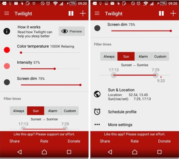 App Twilight parameters alarm sleeping