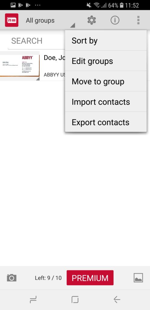 BCR card scanner Export contacts