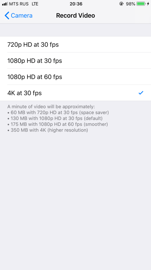settings record video on iPhone