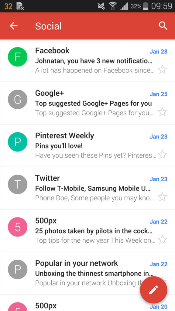Gmail app inbox
