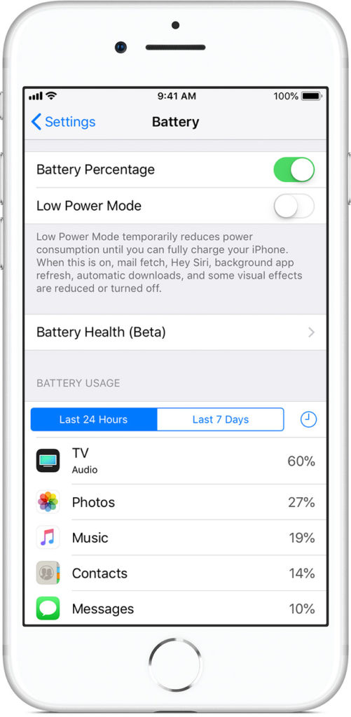 iPhone settings battery usage