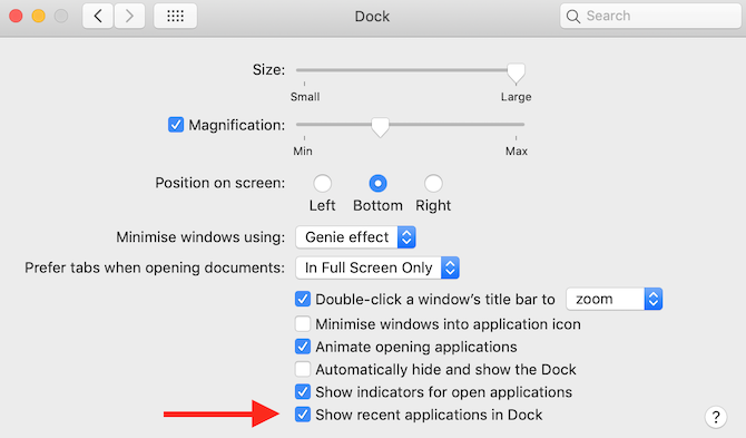 recent apps in dock on mac
