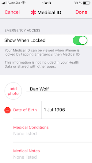 medical id on ios how to fill in