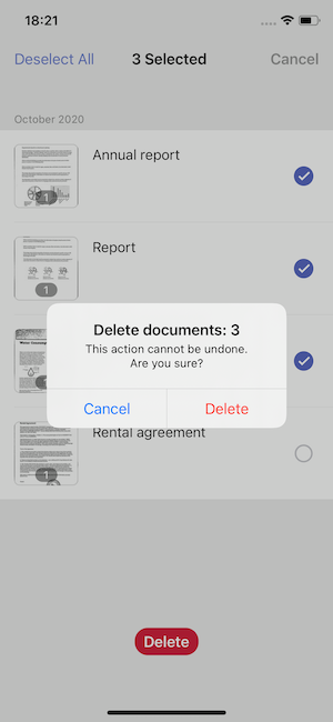 bulk delete documents in FineScanner iOS
