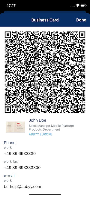 Share contacts via QR Code - BCR iOS