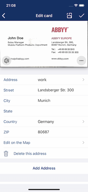 Edit address by fields - BCR iOS