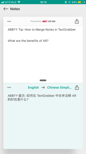 merge notes in TextGrabber and translate